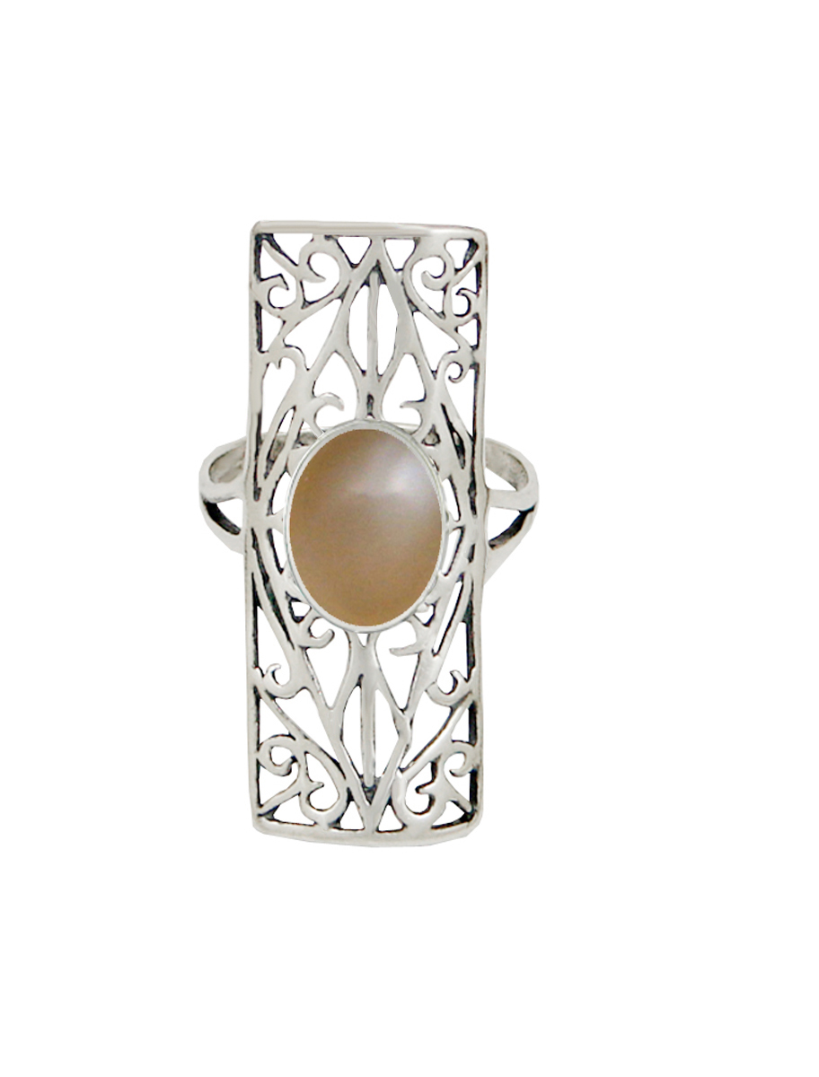 Sterling Silver Filigree Ring With Peach Moonstone Size 9 Sterling Silver Filigree Ring With Peach Moonstone Size 9
